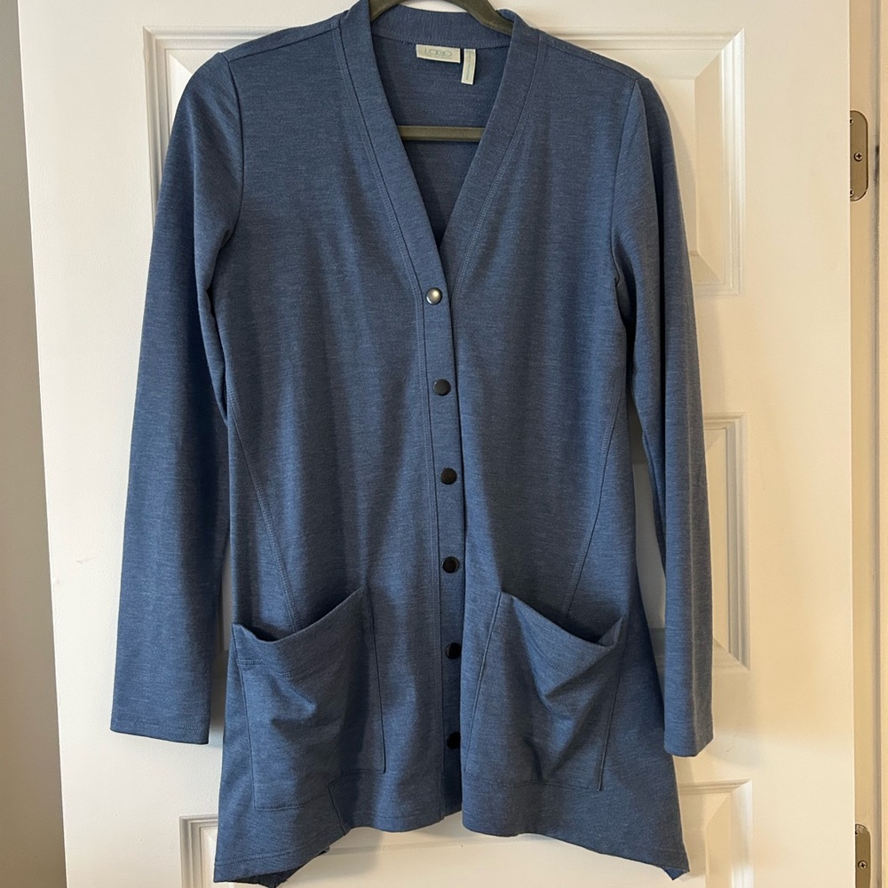 LOGO by Lori Goldstein Blue Cardigan with Pockets